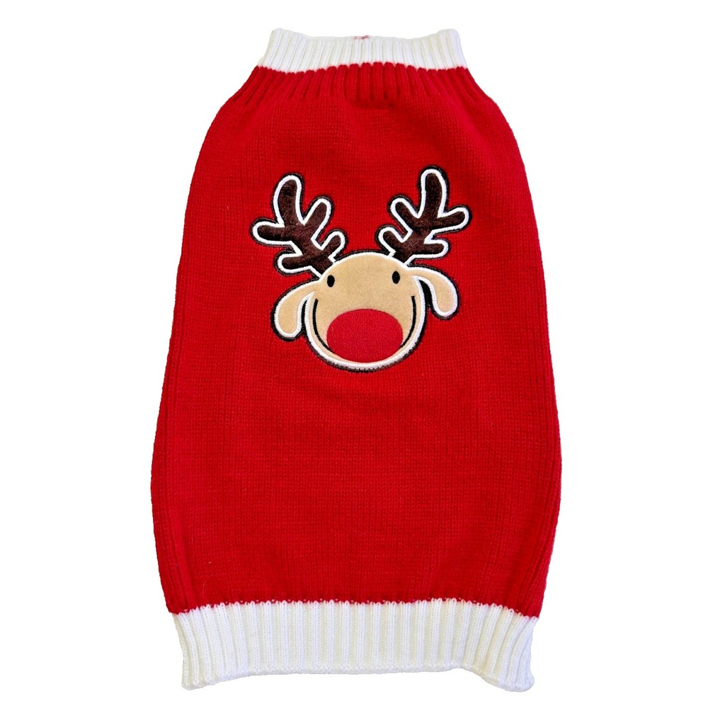 Top Paw Dog Sweater M Red Reindeer Christmas Knit Pullover Holiday‎ Winter Pet
